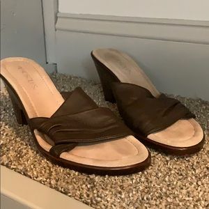 Brown Aerosole leather sandals with wooden heel